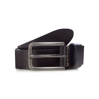 Black grained leather skinny belt